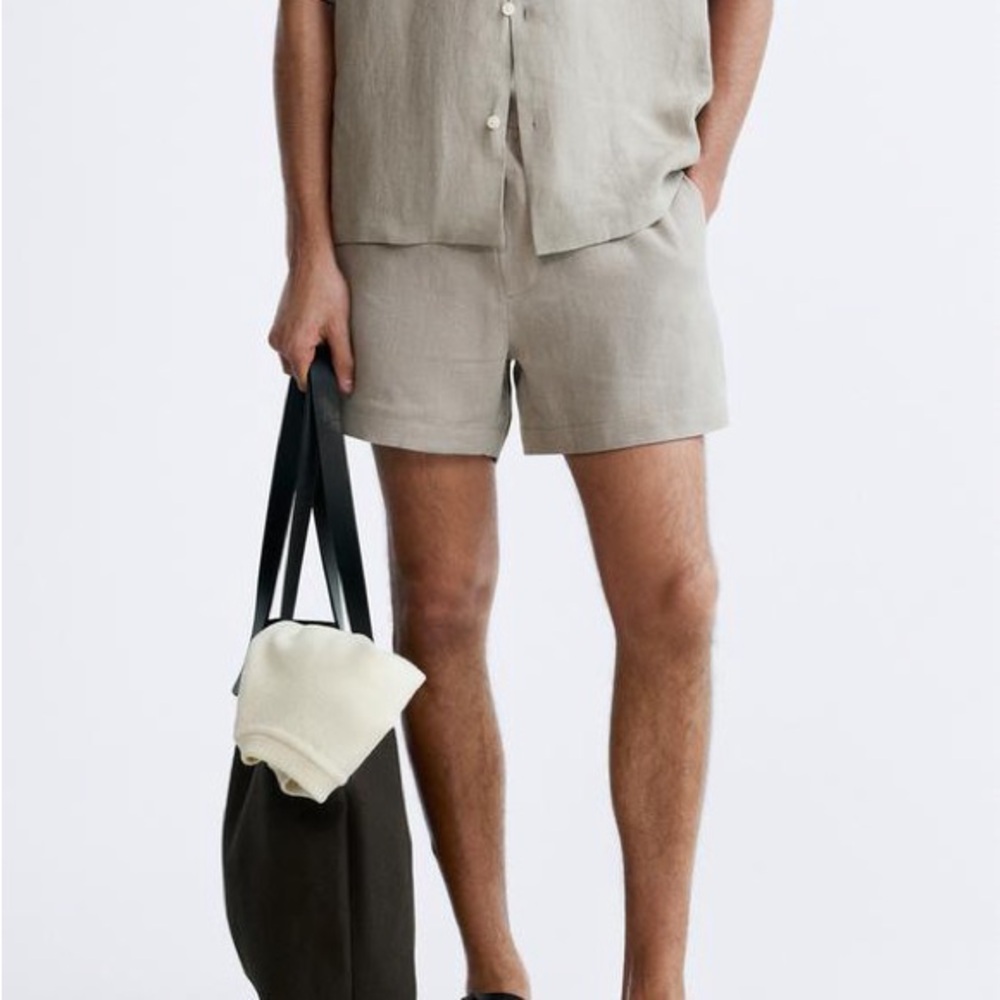 Zara Tan Flat Front Shorts Classic Style